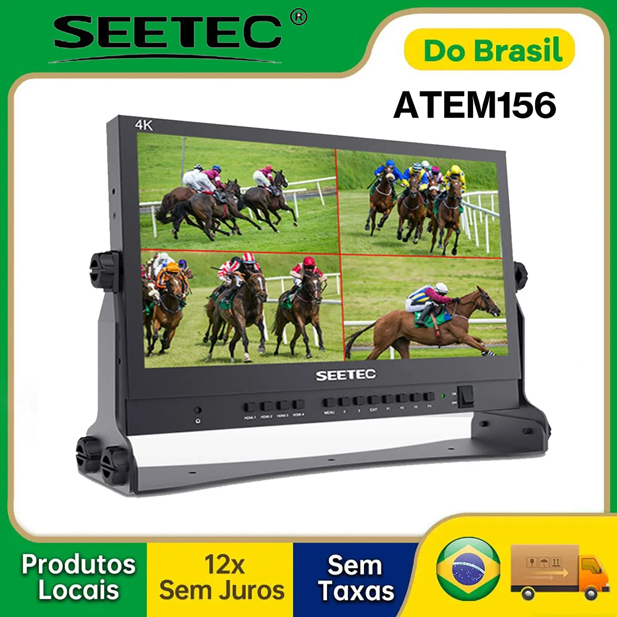 

【Do Brasil】SEETEC ATEM156 15.6 Inch Live Streaming Broadcast Director Monitor Quad Split Display 4HDMI for Blackmagic ATEM
