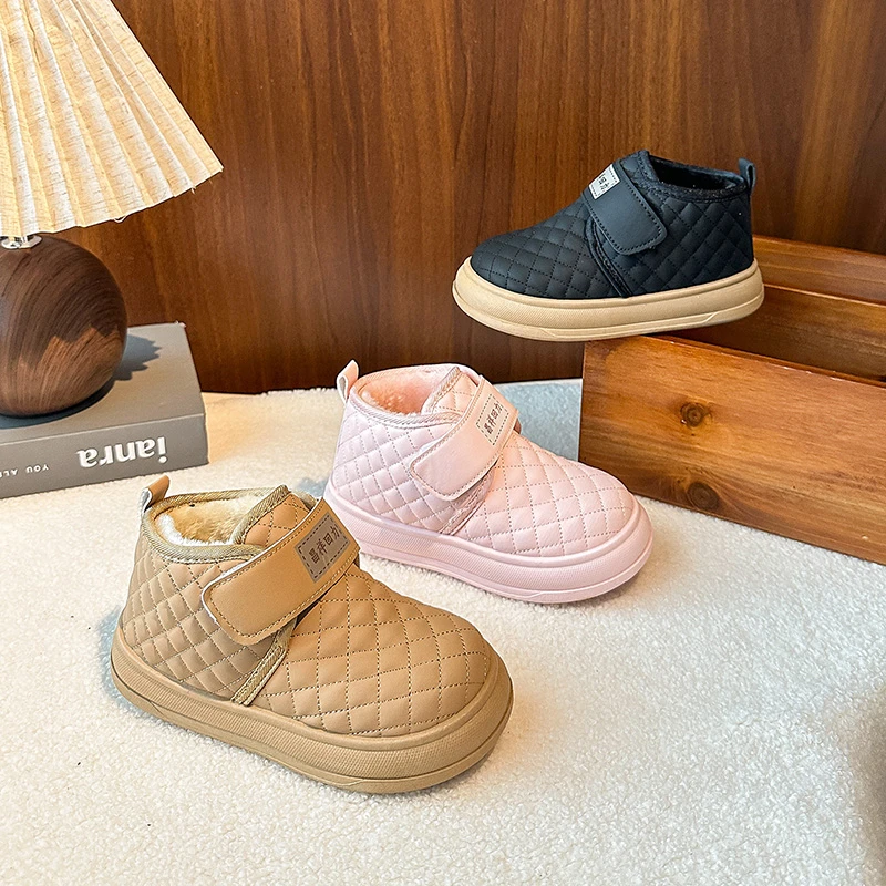 

2025 зимняя детская обувь, зимние сапоги для маленьких девочек, толстая плюшевая повседневная обувь для мальчиков, водонепроницаемые нескользящие удобные уличные детские ботинки