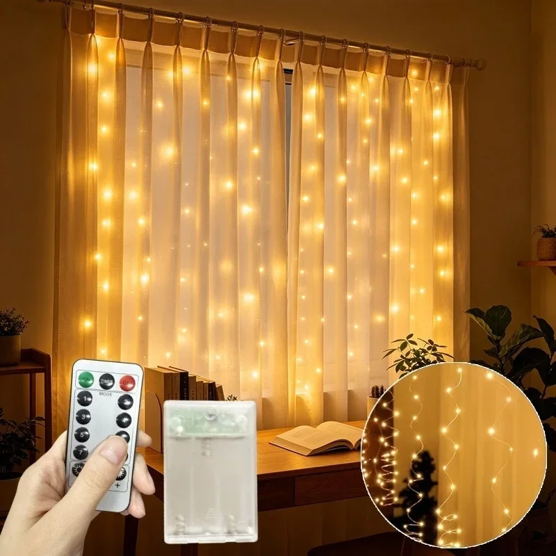 LED Curtain Light String Battery Power Fairy Garland Lights Wedding Ramadan Decoration Christmas Decorations for Home Bedroom