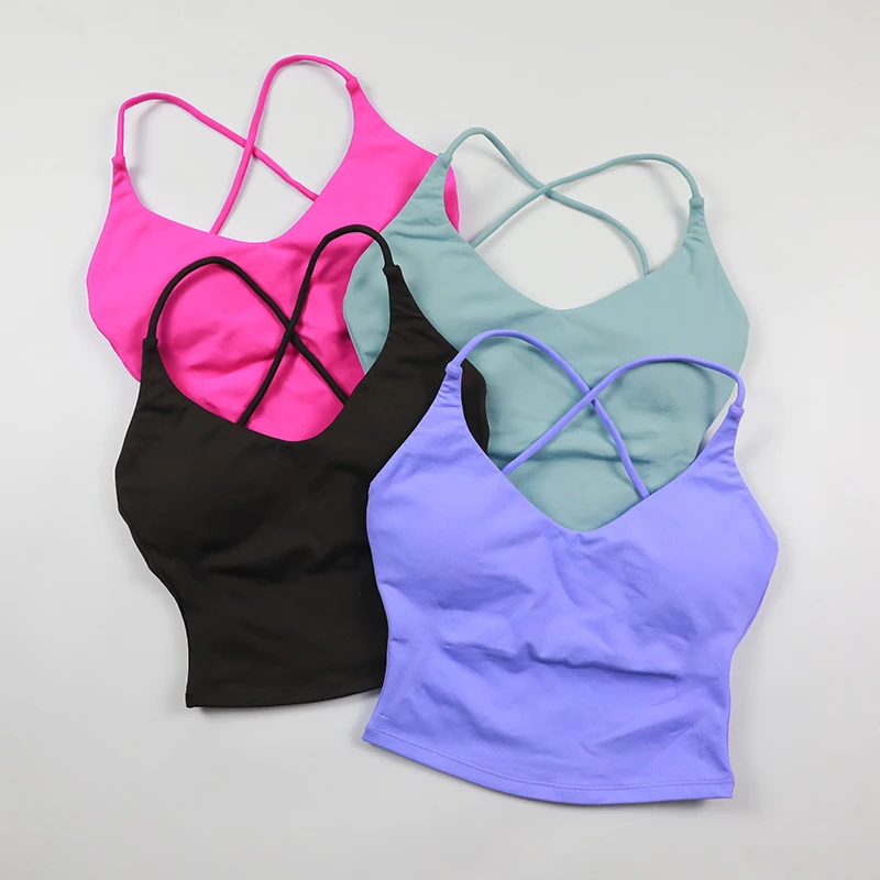 

Women‘s Seamless Yoga Tank Top With Built-in Bra Cross Back Strappy Tops Workout Clothes Gym Sleeveless Shirts