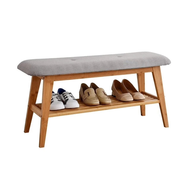 

！@Combohome Modern Wooden Versatile Bamboo 2 Shelves Small Shoe Rack Space Saving Outdoor Cabinet Living Room Storage Bench Home