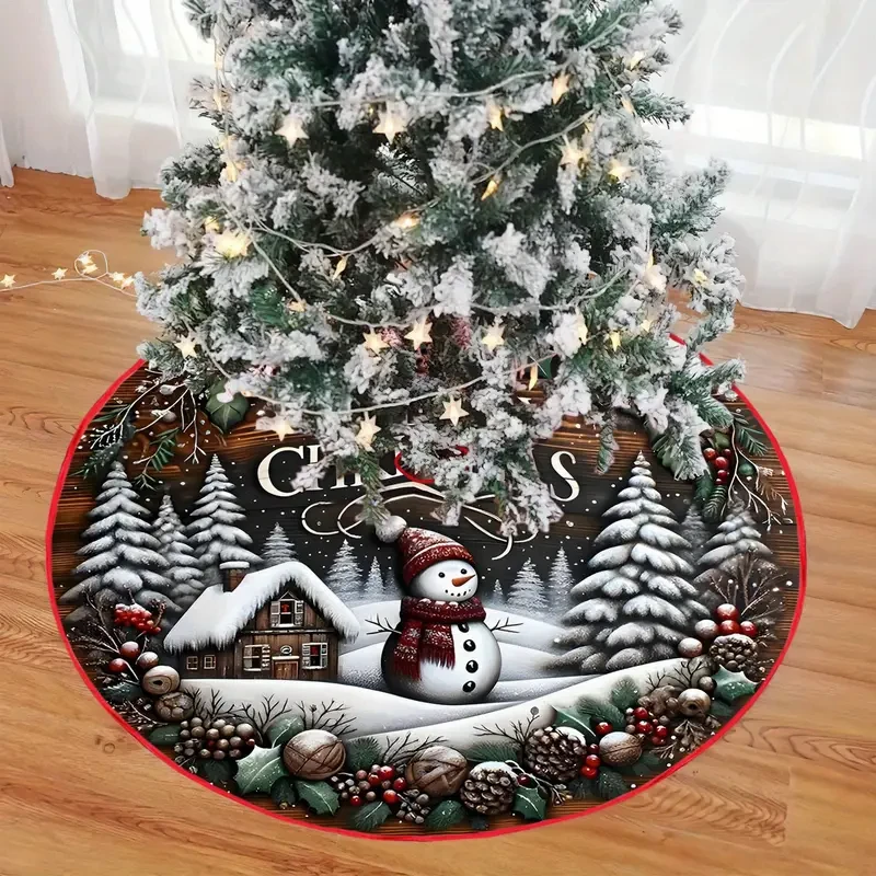 VIKAMA Weihnachtsbaumrock mit Schneemann- und Schneeszene-Design, ideal für Wohnzimmer, festliche Dekorationen und Party-Einstellungen zu Hause