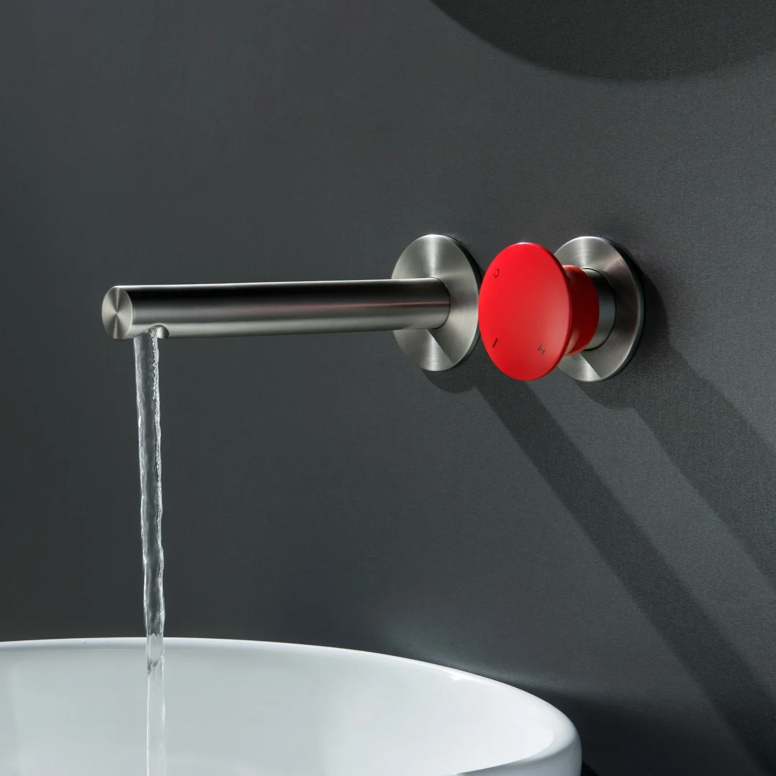 Wall Mounted Bathroom Basin Faucet Brushed Nickel Hot Cold Embedded Mixer