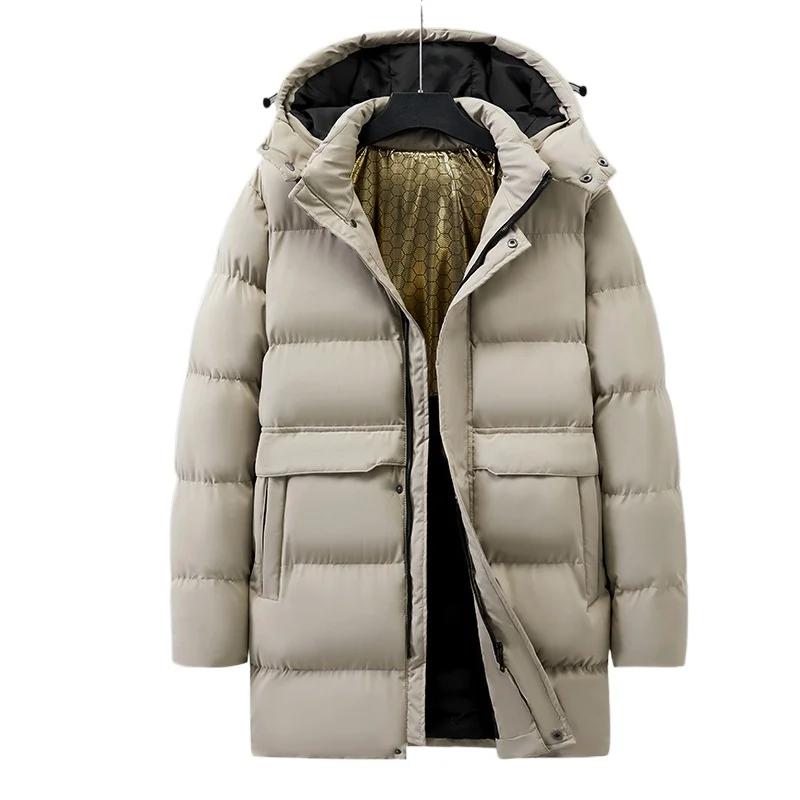 KIDWHXR Winter Men Cold-proof Jacket Stand Collar Hat Detachable Parkas Coat Man Outdoor Casual Long Sleeve Male Outerwear
