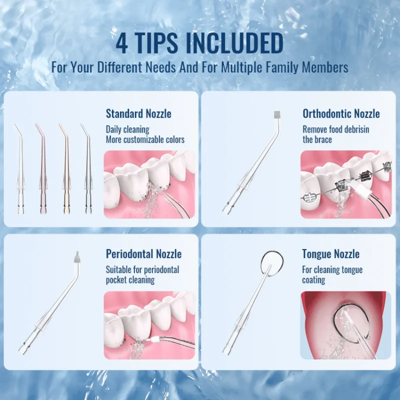 Irrigatore portatile USB ricaricabile Water Flosser dentale getto d'acqua 300ML serbatoio d'acqua impermeabile detergente per denti irrigatore dentale