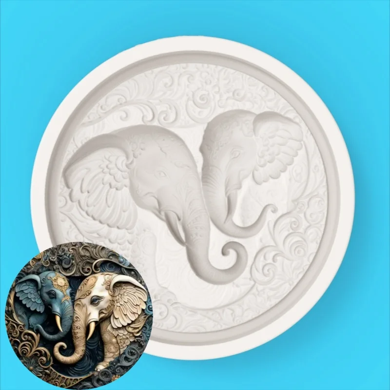 【Vintage Winged Elephant Silicone Baking Mold】Carved Elephant Shape Chocolate Candy Fondant Decoration Mold