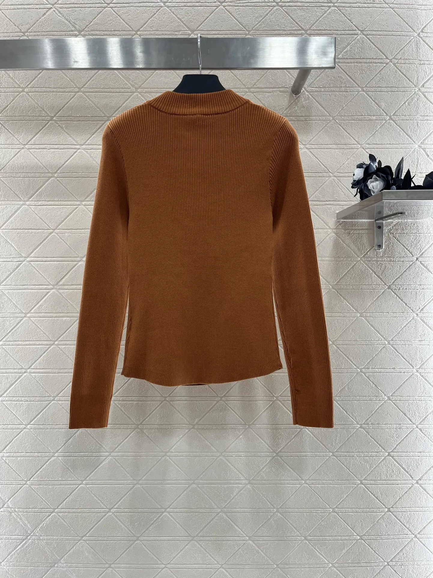 New stand up collar zipper wool knit material, slim fit long sleeved sweater, versatile, simple and fashionable style