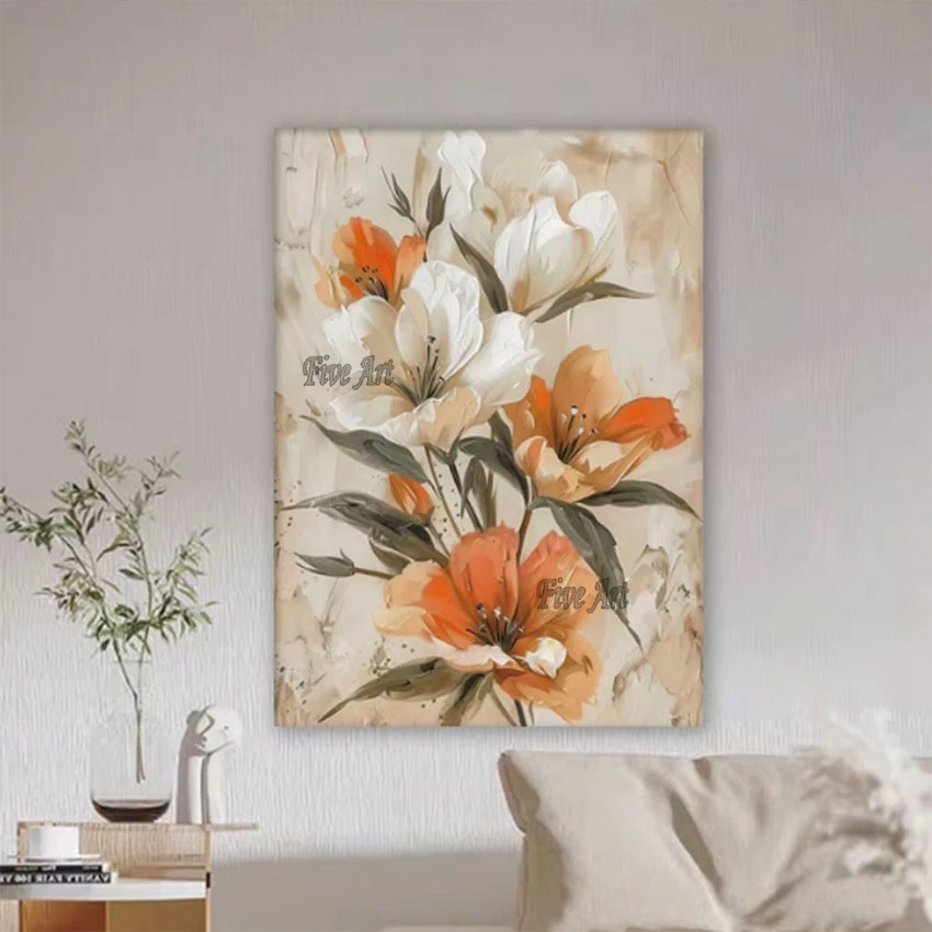 Frameless Lily Abstract Oil Painting Flowers, Handpainted Modern Art, Wall Pictures For Living Room, Canvas Home Decoration