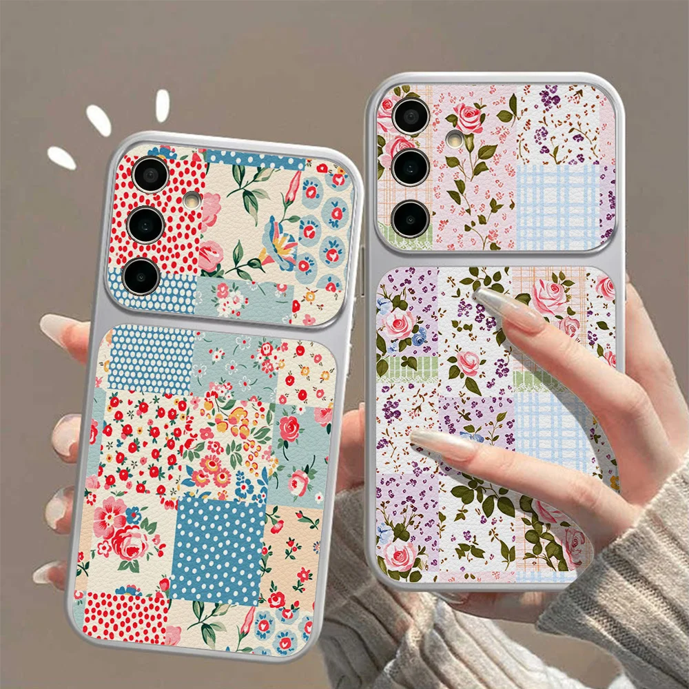 Karierte Blumen-Leder-Handyhülle für Samsung S26 Ultra S25 A24 A56 A27 A57 A36 A26 A17 A37 A16 A07 Stoßfeste Weiche Silikonhülle