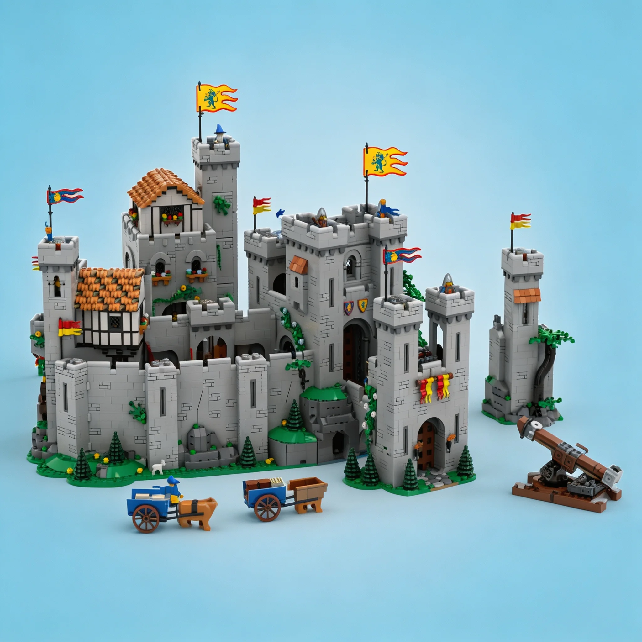 486pcs MOC Lion Knights' Bridge Castle Add-on - Expansion Castle Lion Knights Model Building Blocks Architecture Collection DIY