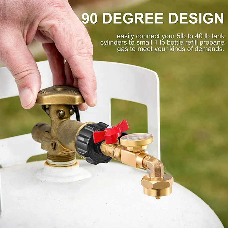 2X QCC1 Propane Refill Elbow Adapter With Propane Tank Gauge,90 Degrees Propane Refill Adapter With ON-Off Control Valve