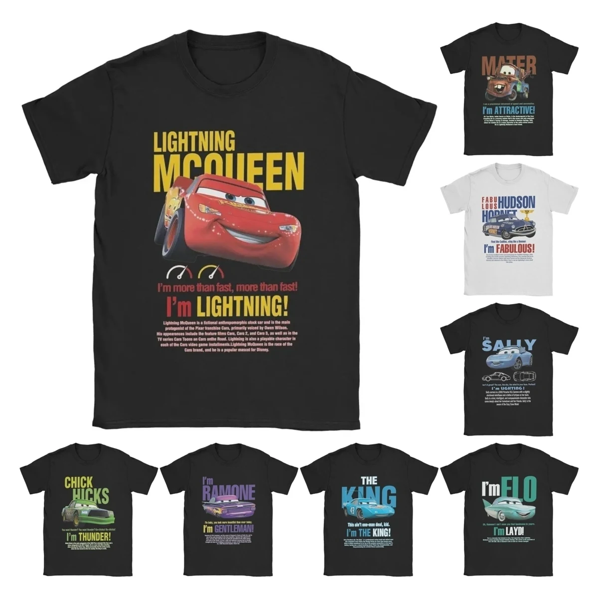 Men's Cars Im Lightning Mcqueen T Shirts 100% Cotton Tops Crazy Short Sleeve Crew Neck Sally Carrera Tees Birthday Gift T-Shirt