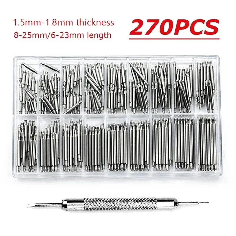 270pcs/set Strainless Steel Spring Bars Dia 1.5mm/1.8mm length8mm - 25mm/6mm - 23mm Watchband Strap Belt Watch Repair Tools Pin