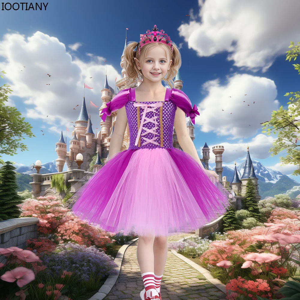 

New Kids Princess Cosplay Costume Girls Tulle Tutu Dresses And Tiara Dance Party Fancy Dress Up Baby Birthday Photography Props