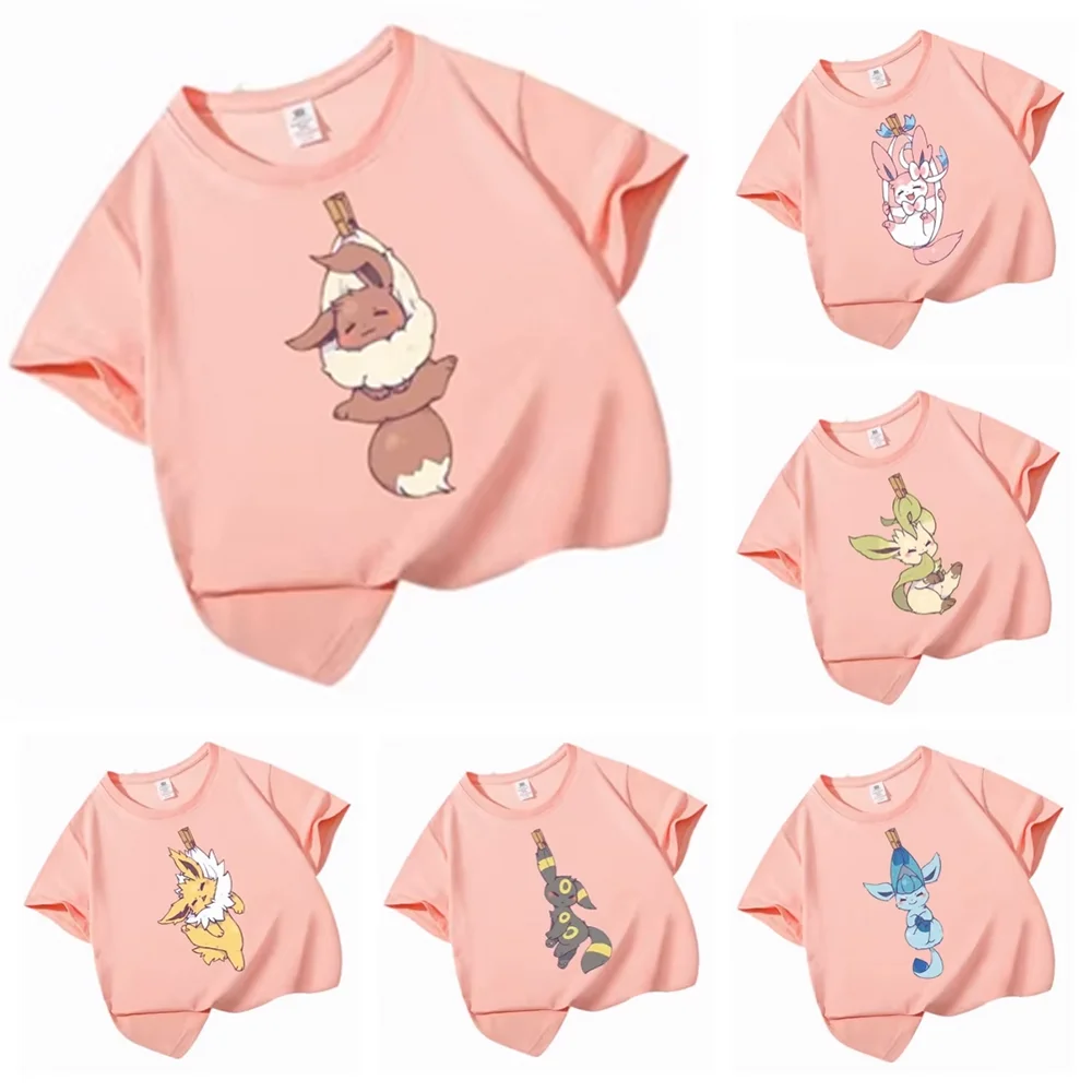 

Eevee Sylveon Umbreon Glaceon Jolteon Vaporeon Summer New Fashion Pure Cotton Tops T-Shirt Anime Cute Self-Made Classics Gift