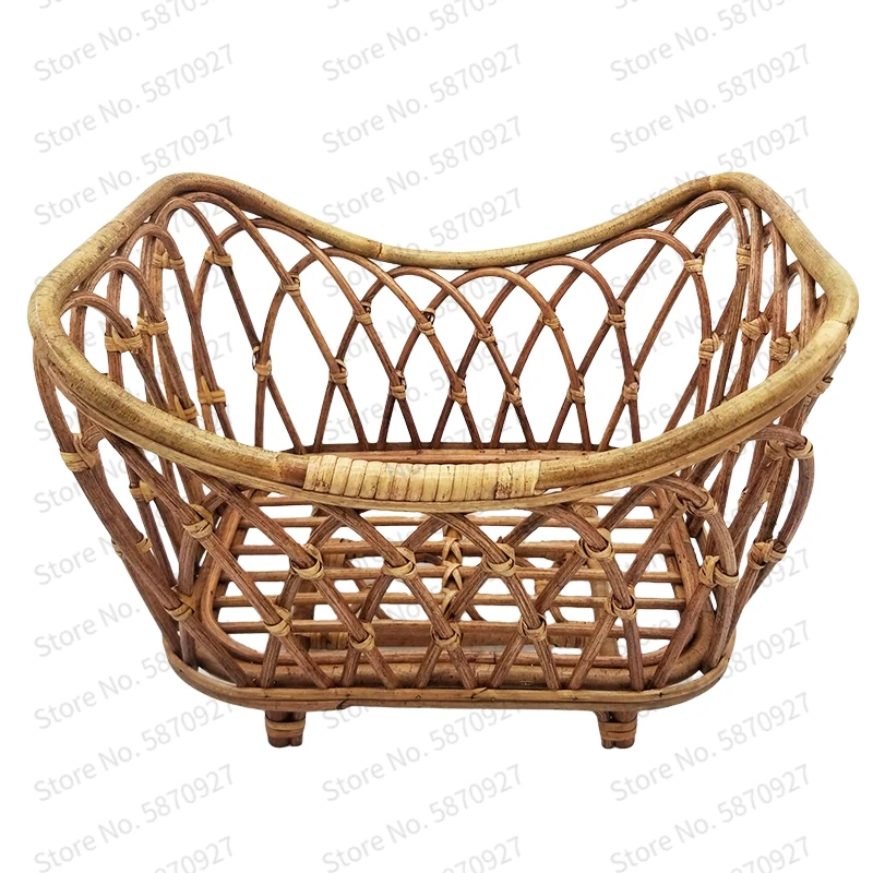 Newborn Photography Props Baby Basket Vintage Rattan Baby Bed Weaving Baskets Wooden Crib for Newborn Photo Shoot Furniture