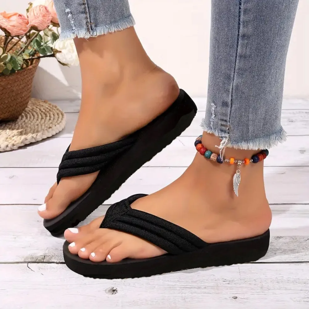 

Clip Toe Platform Slippers for Women Solid Color Lightweight Wedges Flip Flops Woman Thick Bottom Non-Slip Slides Beach Shoes