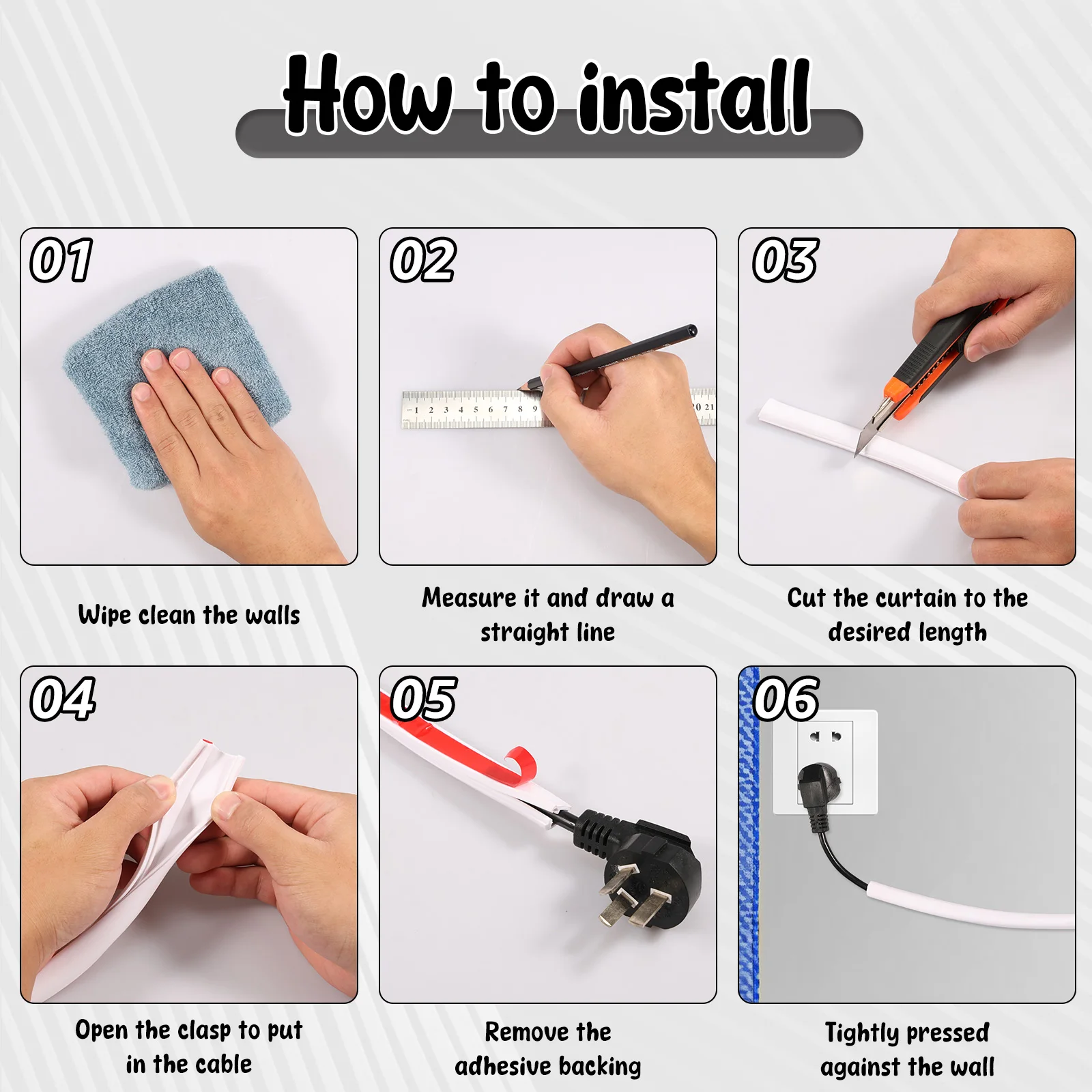 3/5/8M Wire Hider Kit for Wall Mount Tv Cable Covers Raceway Cable Management Cord Organizer Hide Cords Management Organizer