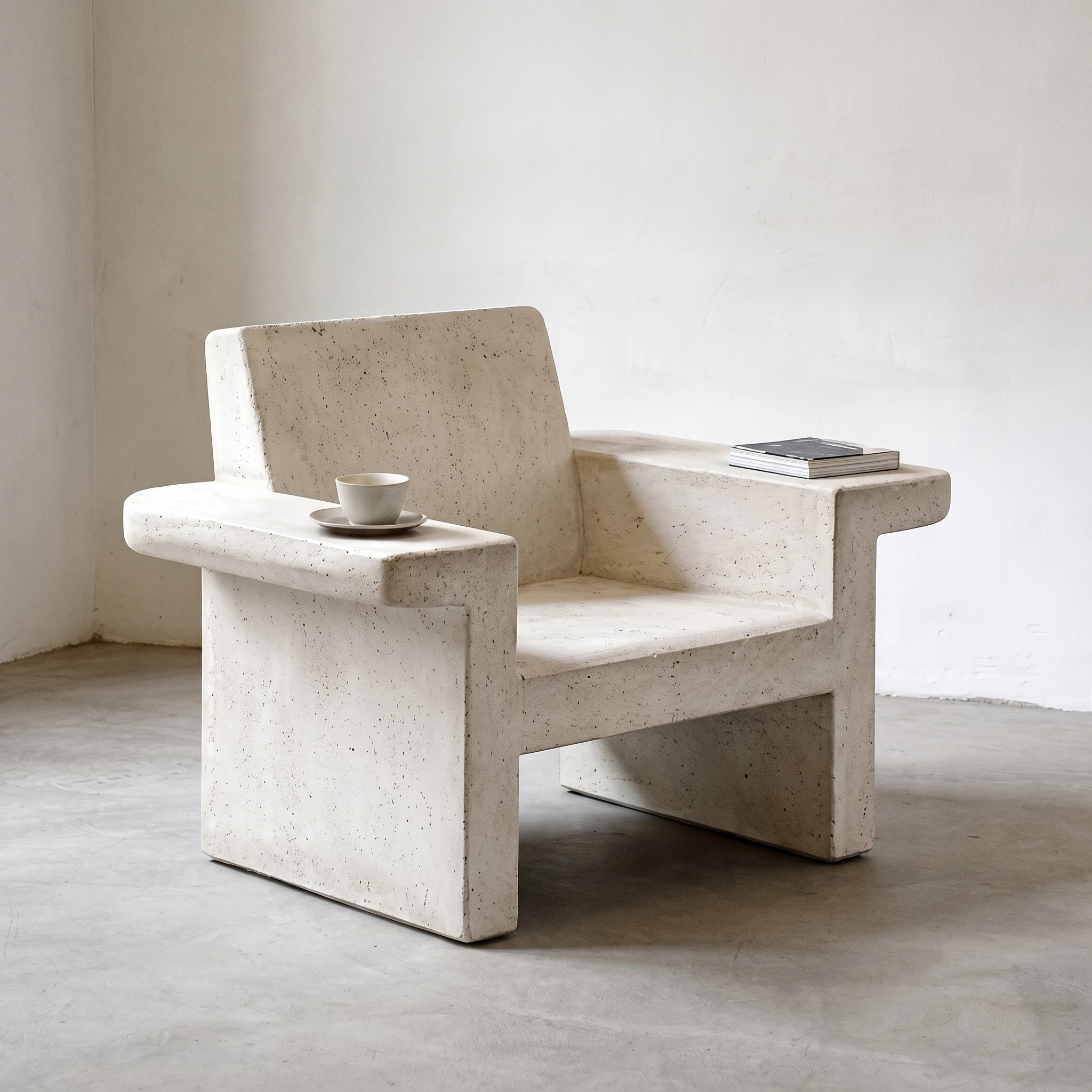Modern outdoor stone lounge chair with armrest table Natural stone patio chair Garden furniture