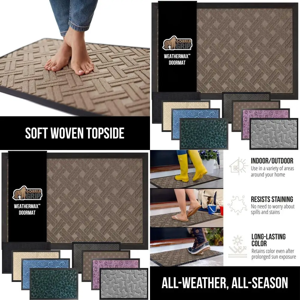 All-Season Waterproof Doormat, 47x35, US Natural Rubber, Stain & Fade Resistant, Low Profile, Easy Clean Indoor/Outdoor Mat, Tau