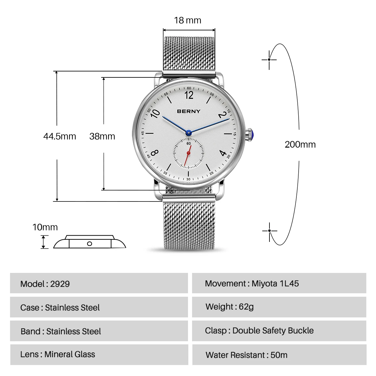 BERNY Men Watch Quartz Wristwatch For Men Simple Ultra-thin Dial Men's Watch Stainless Steel Casual Quartz Men's Wristwatch - view 6