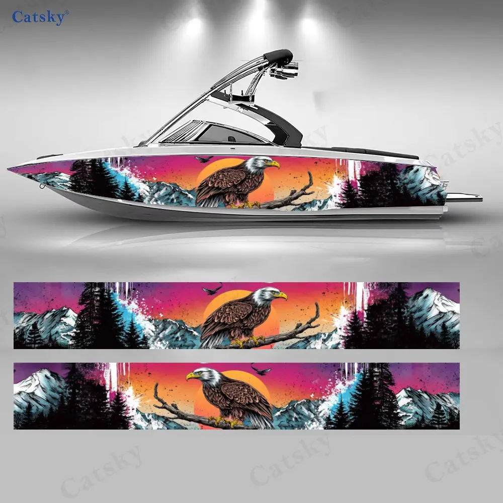 2Pcs Eagle Sunset Boat Stickers, PVC Waterproof Durable Vinyl Wrap Decals for Fishing Boats, Durable and Stylish Design