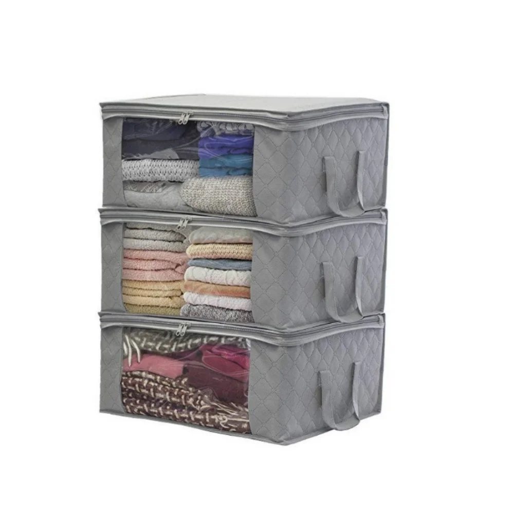 Large Capacity Clothing Storage Box Folding Non Woven Fabric Quilts Clothes Organizer Case With Zipper Organiseurs De Rangement