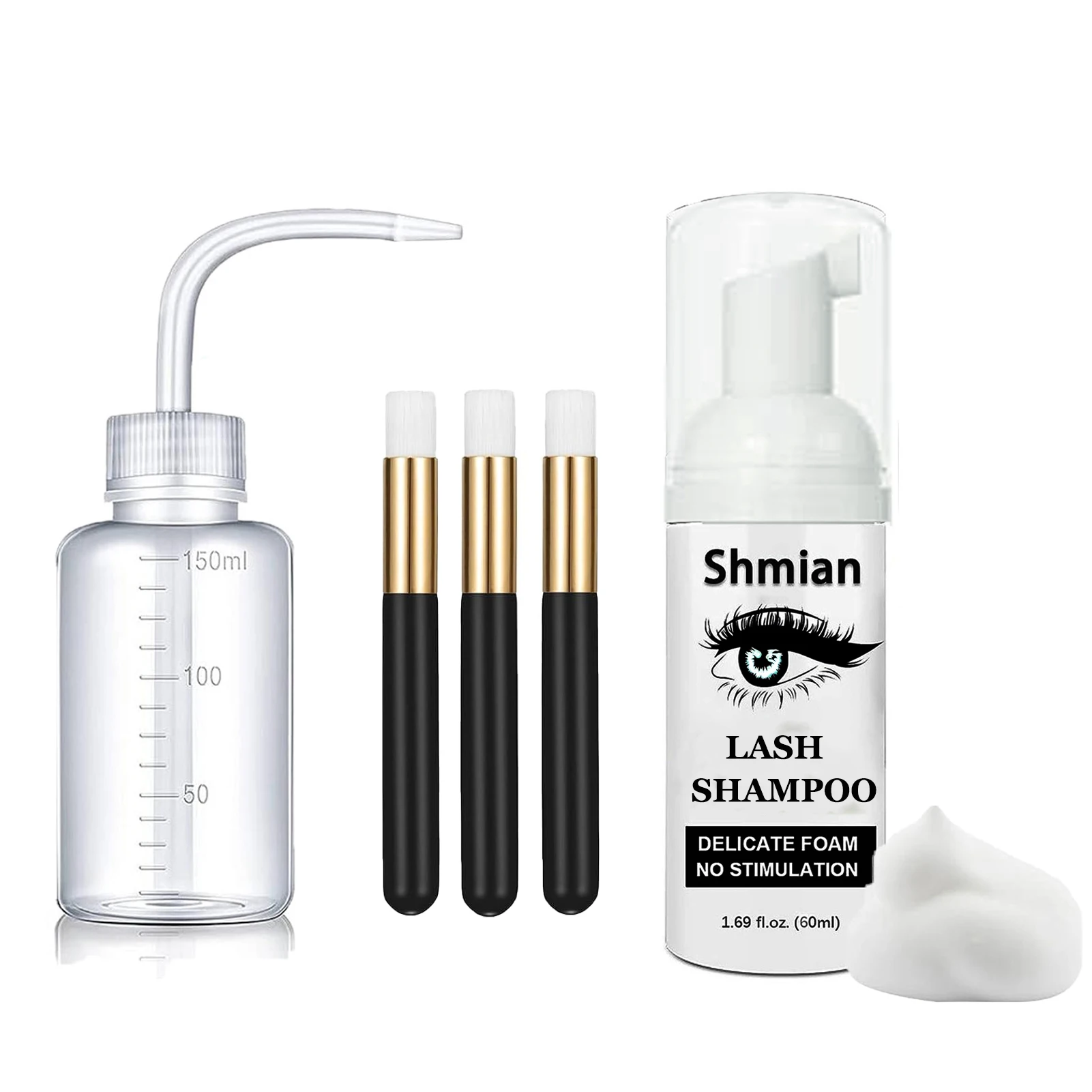 Lash Shampoo Eyelash Extension 50ml Brushes Eyelash Cleaning Kit Eyelid Foaming Cleanser Lash Bath Kits Wash Bottle