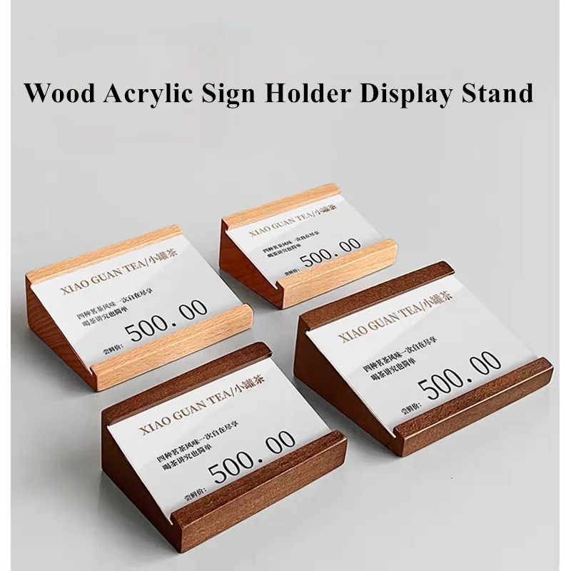 90x54mm Wood Acrylic Sign Holder Display Stand Menu Paper Price List Table Number Price Label Card Paper Tags