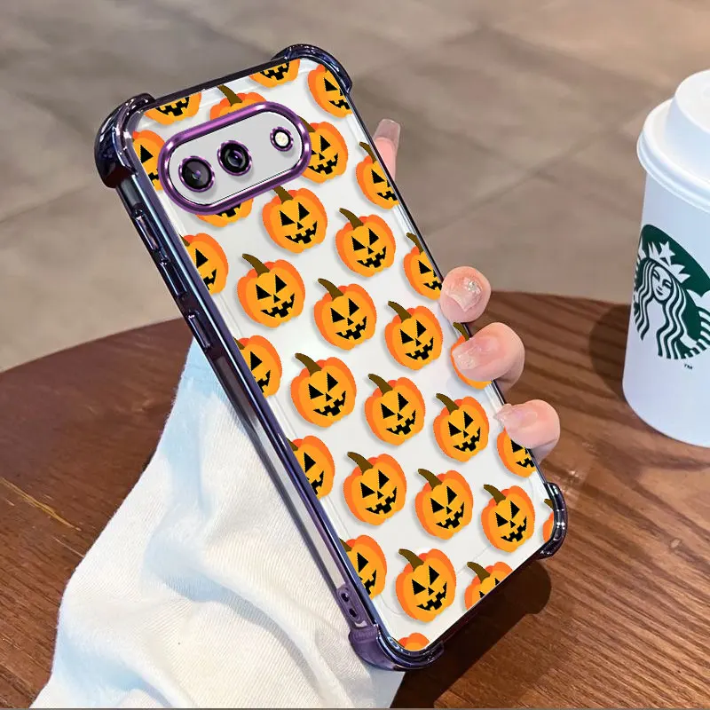 Plating Protective Cover For Google Pixel 10A Pixel 10 Pro XL Case TPU Four-corner Shockproof Hollaween Pattern Fundas