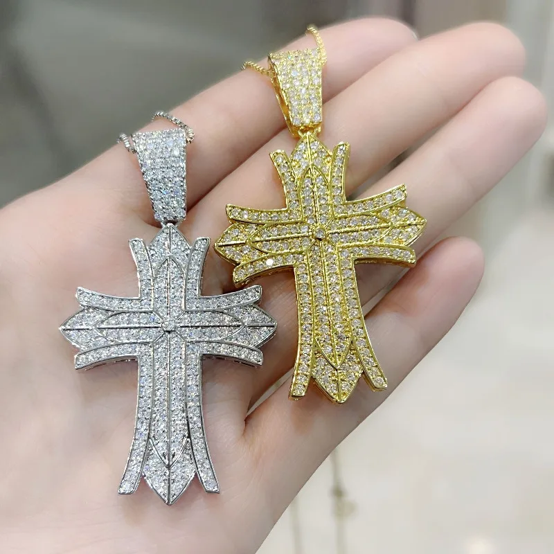 New 925 Silver Exquisite Bible Jesus Cross Pendant Necklace Women men Crucifix Charm Simulated Diamond 14K gold Jewelry