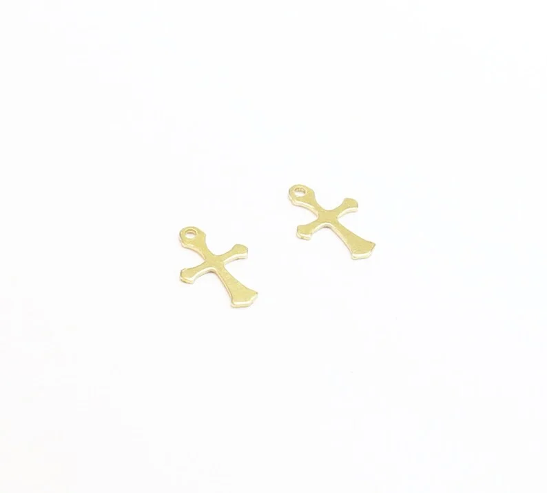 50pcs Tiny Cross Charms, Brass Charm For Jewelry Making, Bracelet Charms, Earring Findings, 13.3x9mm R2708