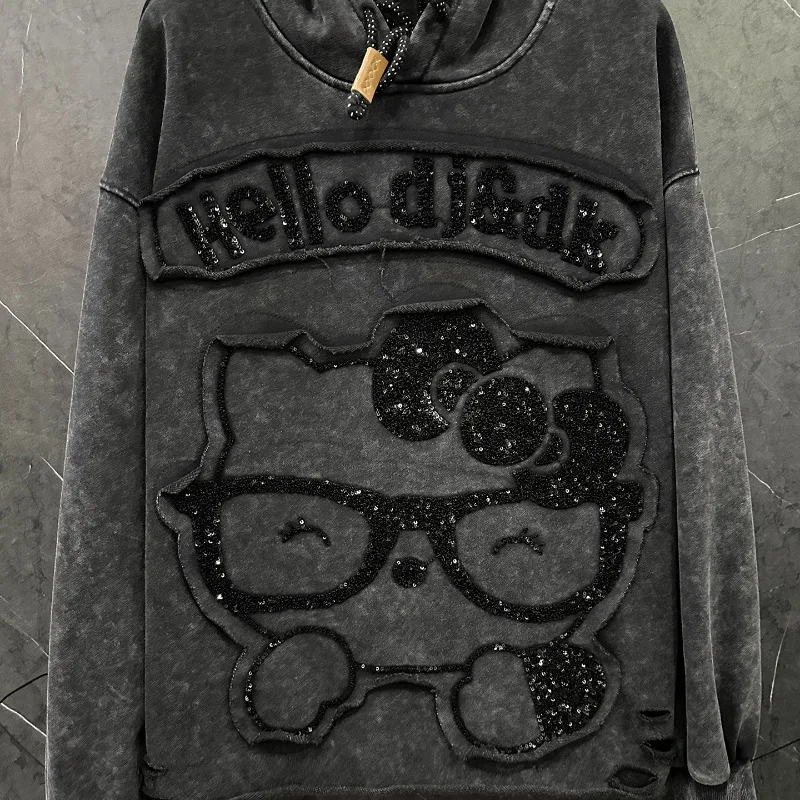 2025 Autumn Heavy Industry New Cartoon Hooded Sweatshirt For Women's Loose Casual Sweet Style Versatile Pullover Top Sudaderas