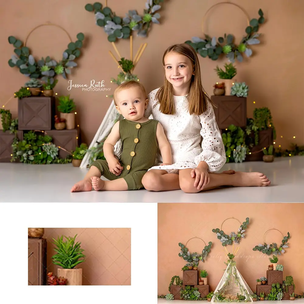 

Boho Succulent Dreams Backdrop Kids Baby Cake Smash Photocall Decors Tent Spring Child Girls Adult Birthday Studio Backgrounds