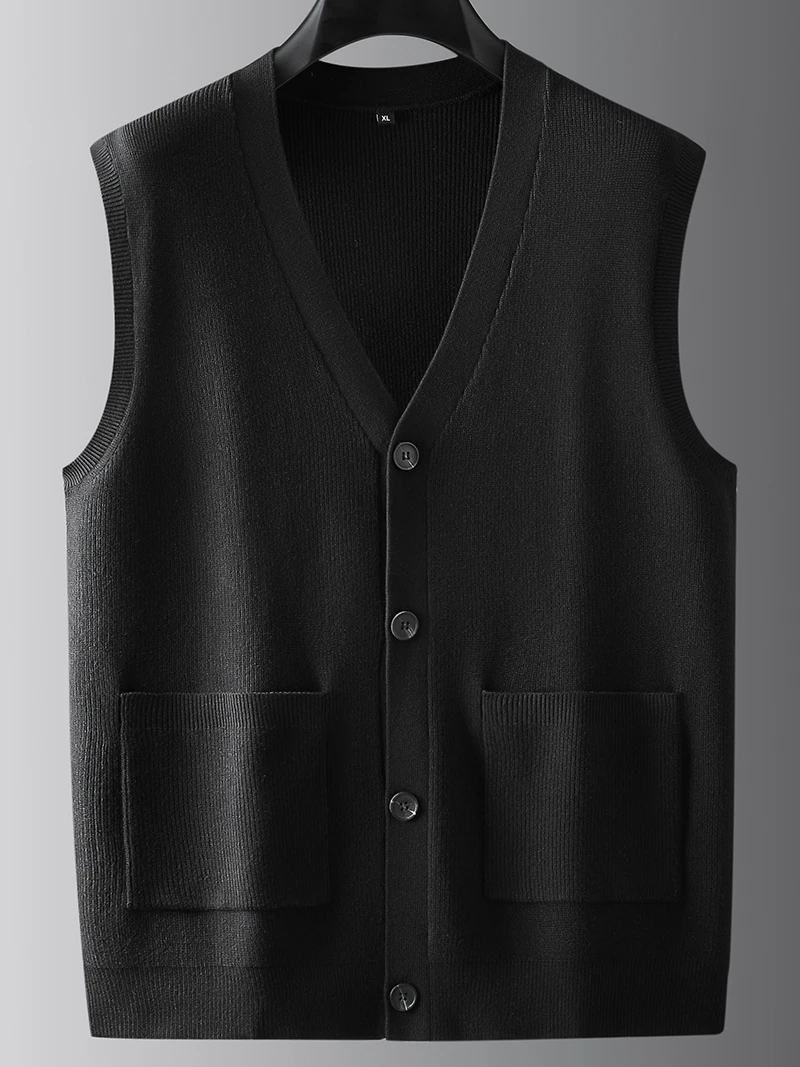

Extra Large Knitted Open Cardigan Vest Men's Autumn V-ne Svel Color plus Size Loose plus Size Sweater Vest