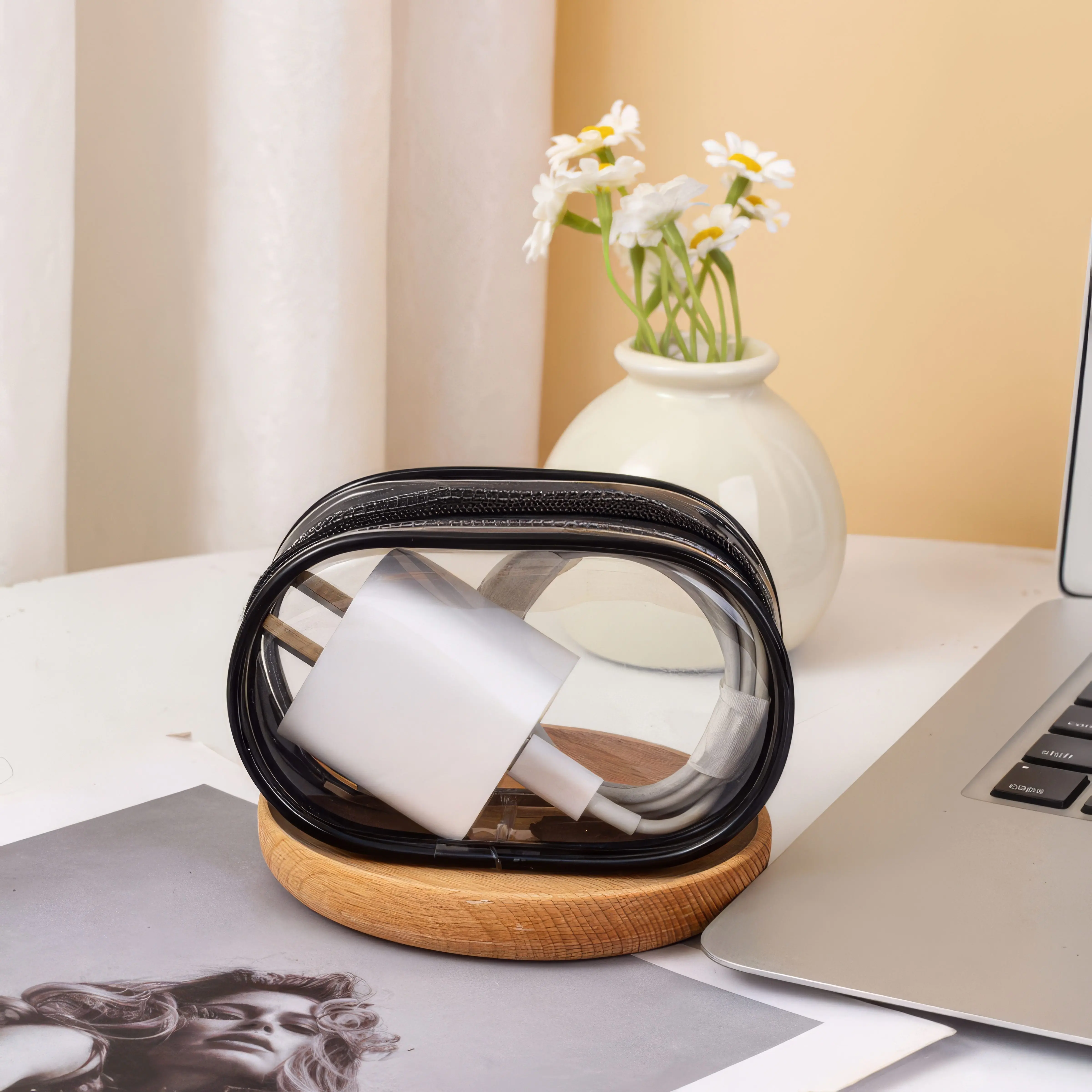 Hard Shell Travel Cable Organizer - Clear Case to Protect Charger & Cables, Portable & Tangle-Free