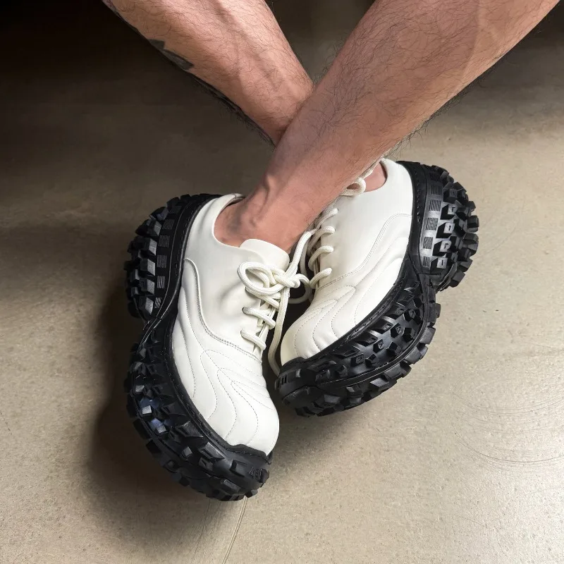 Men's Genuine Leather Black/white Comfortable Thick Bottom Height Increasing Shoes Europe/American Casual Retro Daddy Shoes for