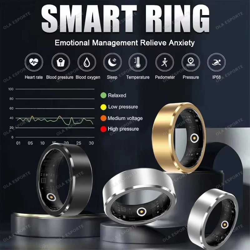 New 5ATM Waterproof Smart Ring Men Women Temperature Detection Health Monitoring Pressure Measurement Gesture Control Smartring