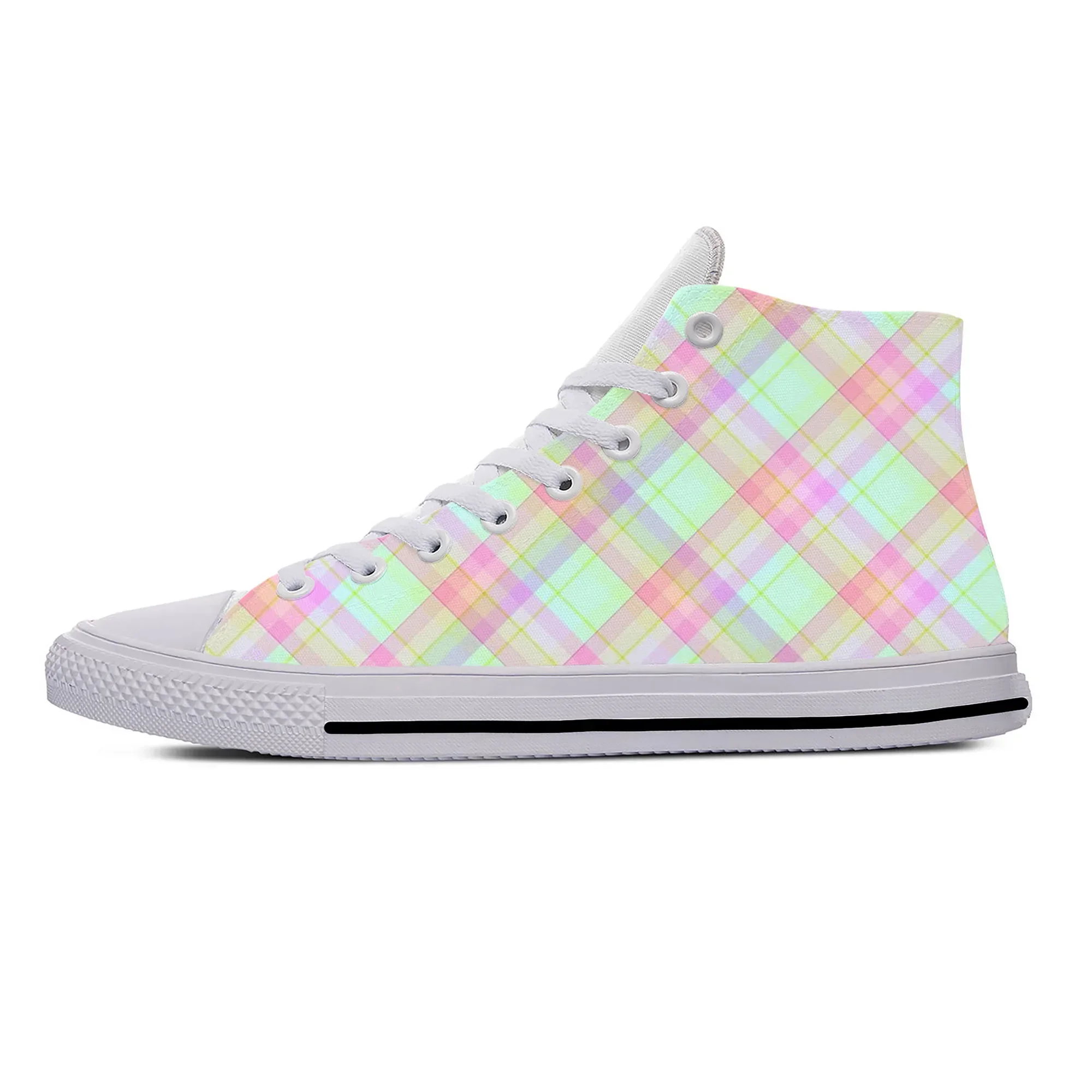 Pastel Tartan Plaid Scottish Aesthetic Casual Shoes High Top Breathable Summer Board Shoes Lightweight Men Women Hot Sneakers view 4