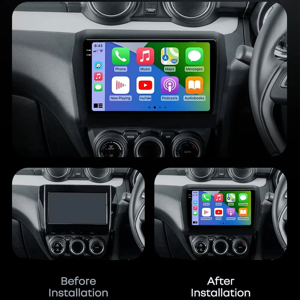 Android 16 Carplay&Auto For Suzuki Swift 2017 2018 - 2021 Car Radio Navigation Multimedia Stereo Player BT QLED GPS WIFI 4G RDS