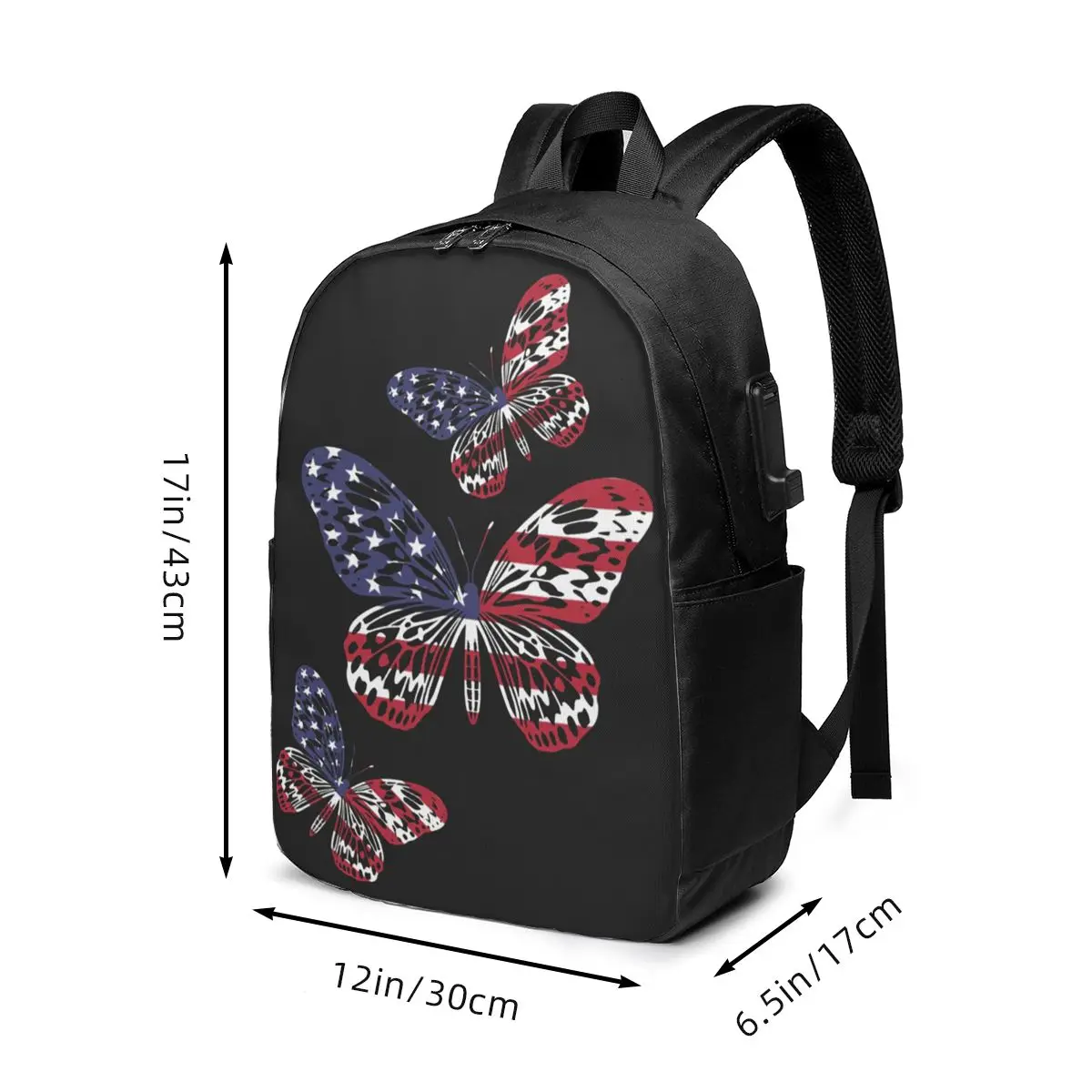 American Flag Butterfly Print Backpack Travel Notebook Bag Computer College Student School Bag Laptop Shoulder Bags Men Women