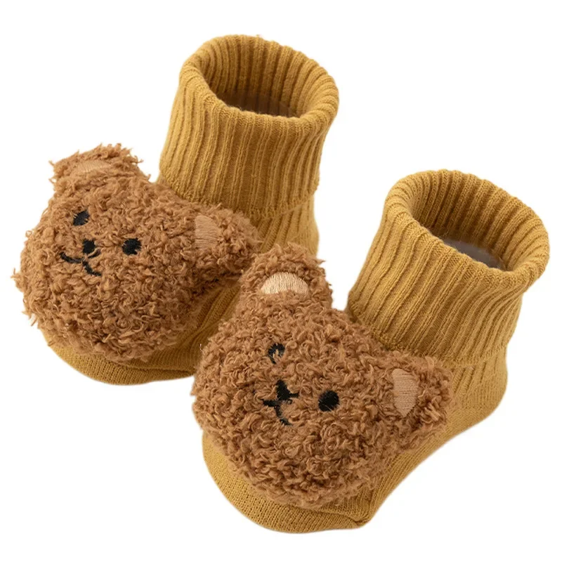 Cute Cartoon Bear Baby Socks for Boy Girl Winter Soft Cotton Anti Slip Soled Newborn Toddler Sock Kids Thicken Socken Warm Socks