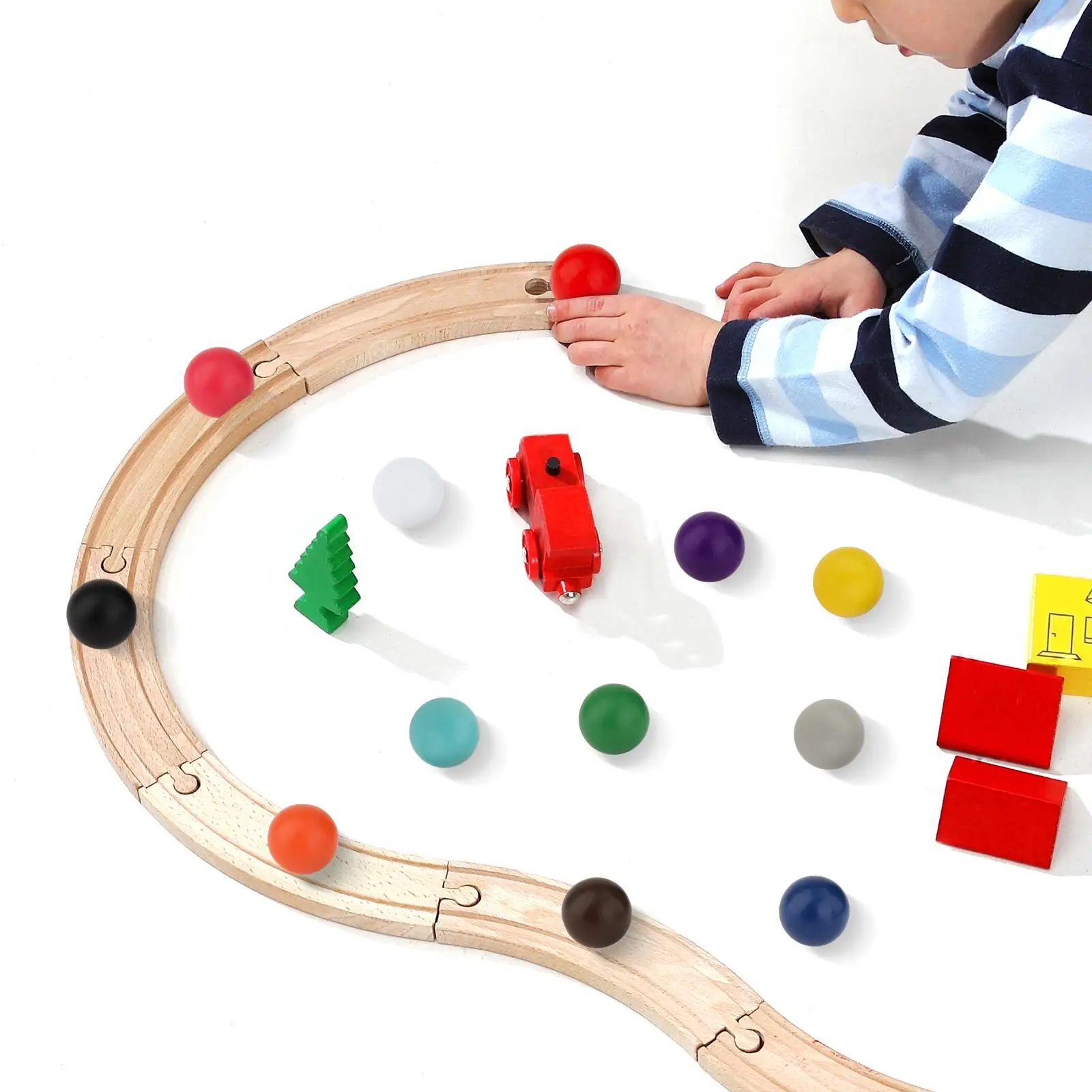 Montessori Wooden Rainbow Balls Set - 12 Vibrant Pieces for Grasping and Matching