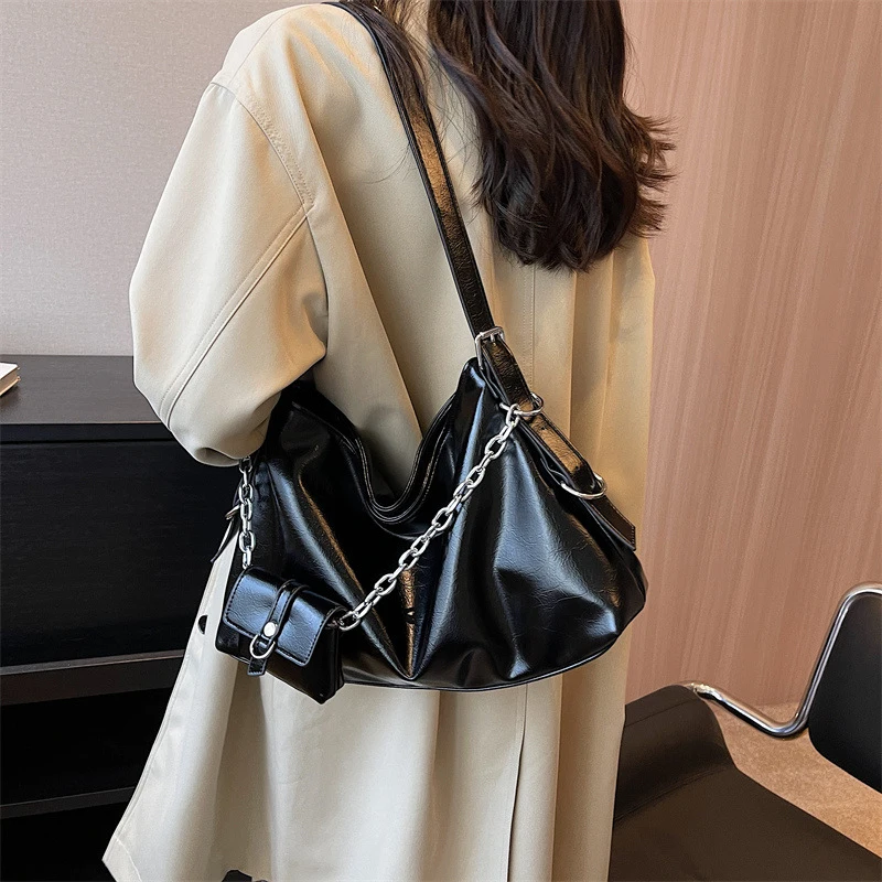 Silver Soft Hobos Shoulder Crossbody Bags for Women Trend Fashion PU Leather Designer Handbags Female Underarm Bag with Purse