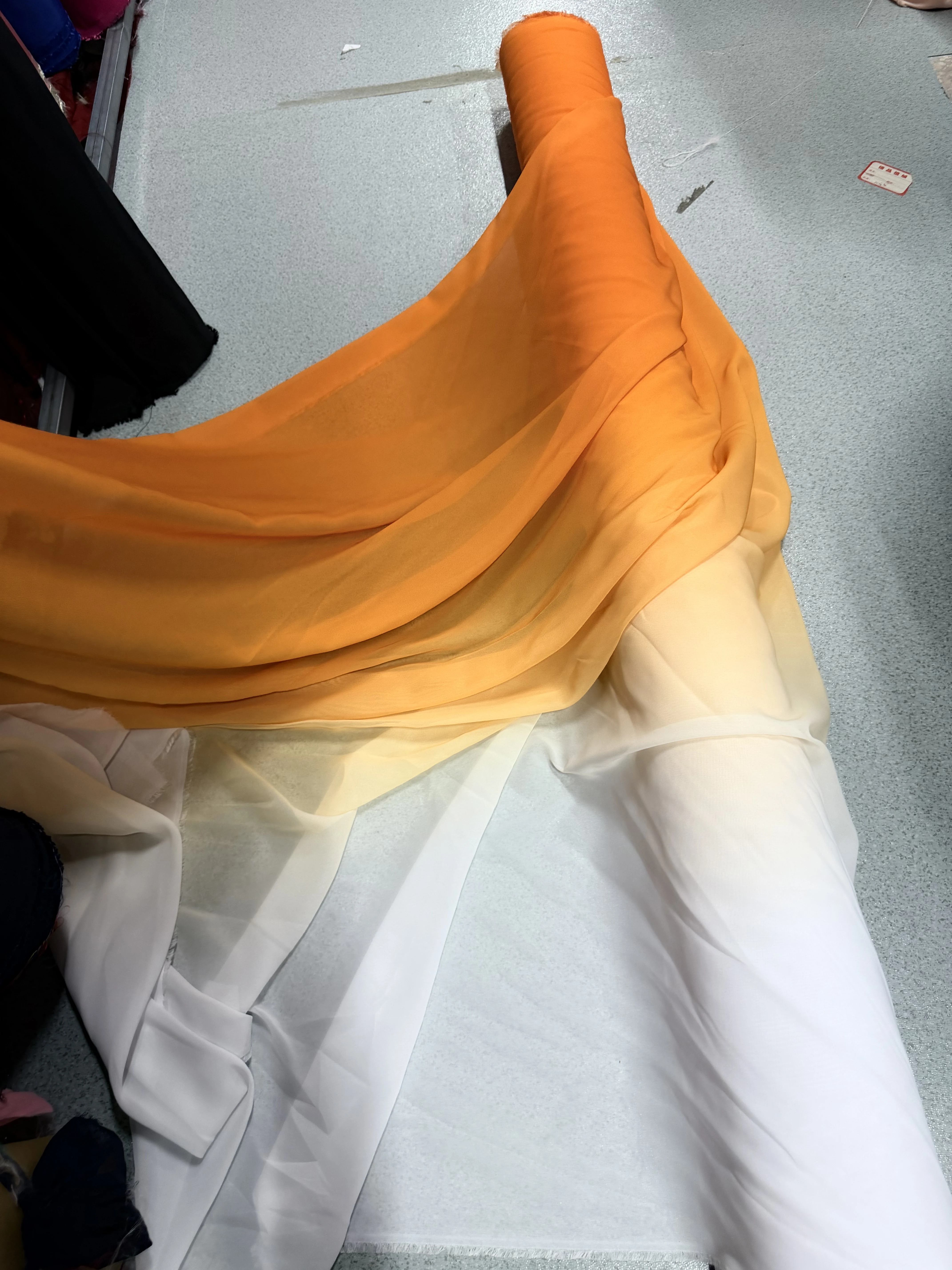 Orange Sunset Yellow White Gradient Translucent Chiffon Ceiling Background Draping Fabric for Wedding Scene Layout Voile Fabric