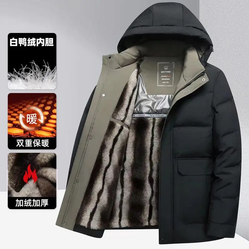 Puffer Jacket Men Winter Lining With Plush Thicken Down Jacket Man Fluffy Parka For Men Casual Hooded Duck Down Coat Man Clothes