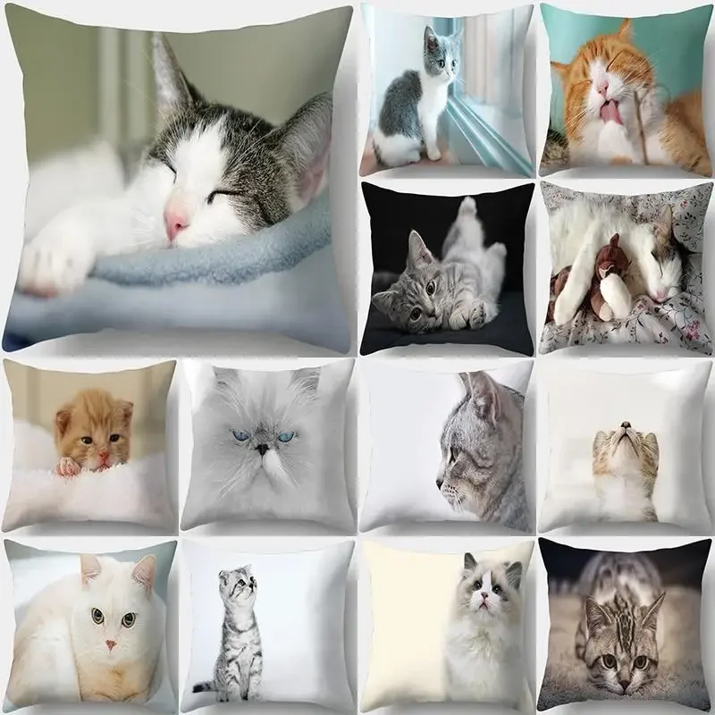 Cute Cat Print Decorative Cushions Pillowcase Polyester Cushion Cover Throw Pillow Sofa Living Room Decoration Pillowcover