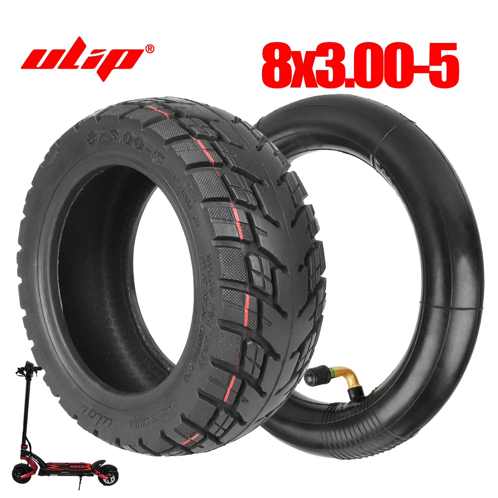 Ulip 8x3.00-5 Thicked Off-road Vacuum Tire & ULIP 8.5x2 Thicken Inner Tube for Kaabo Maitis 8/Zero 9 Electric Scooter Tire Parts