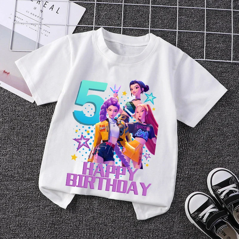 Kpop شيطان الصيادين الاطفال بلايز 2 3 4 5 6 7 8 9 سنوات عيد ميلاد فتاة قميص الأطفال تخصيص اسم حفلة رومي Kawaii تي شيرت هدية #1