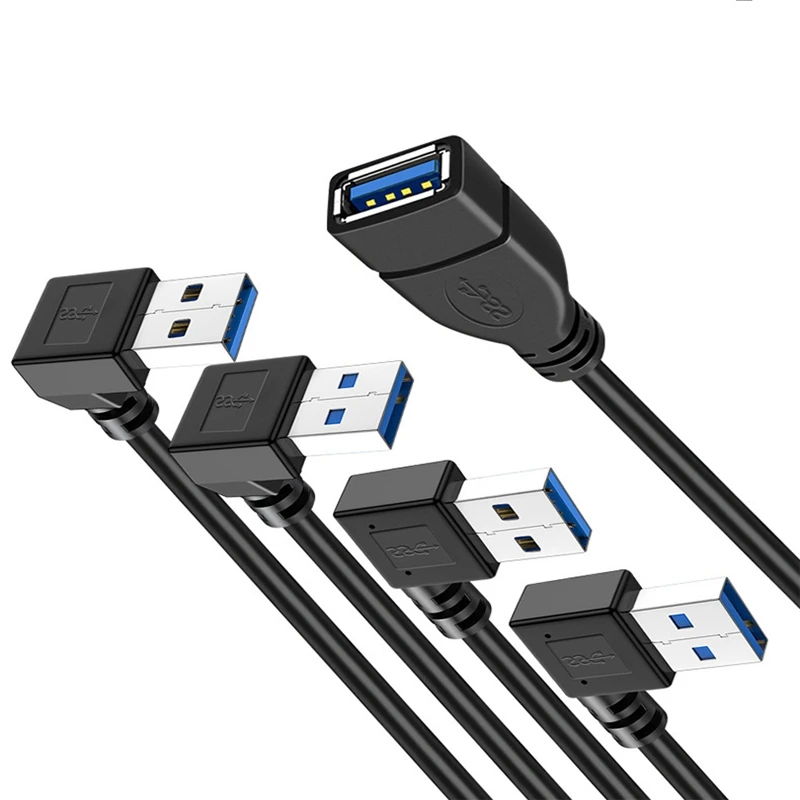 5Gbps USB 3.0 90 Degree Angle Extension Cable Male to Female Adapter Cord Fast Charging Data Cable 30CM 1ft 2ft 1m